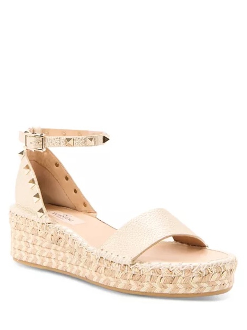 55mm Rockstud Metallic Leather Wedge Espadrille Sandals
